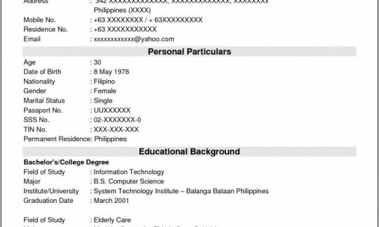 Sample Example Of Curriculum Vitae