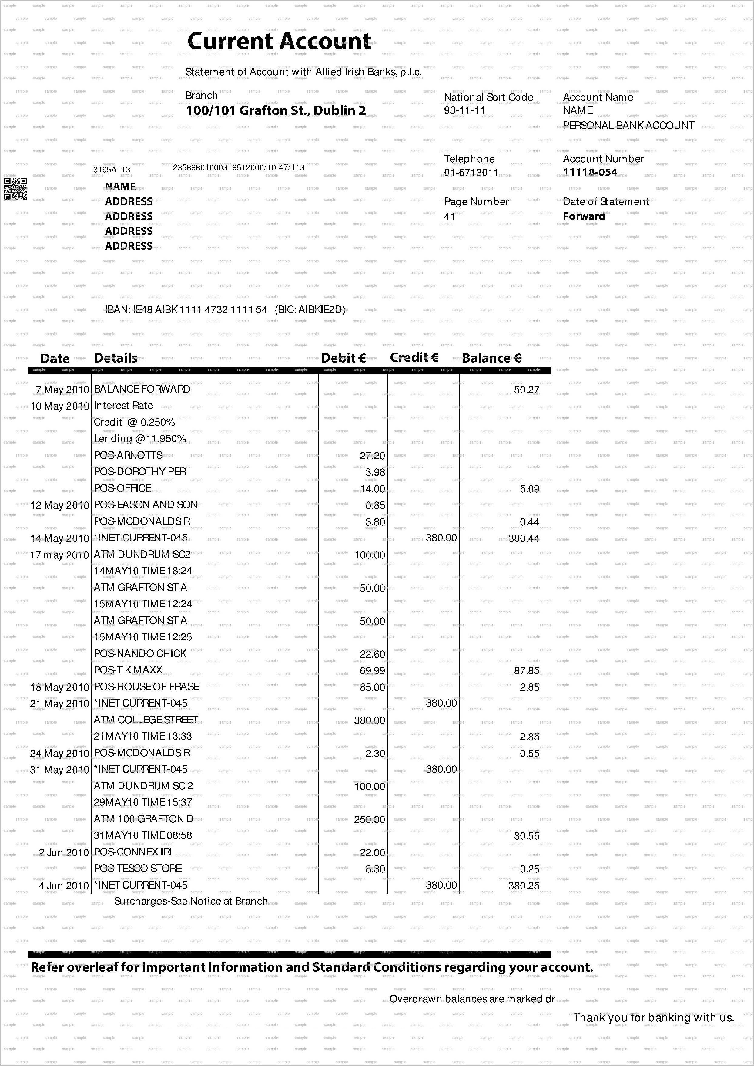 Sample Fake Bank Statement Online