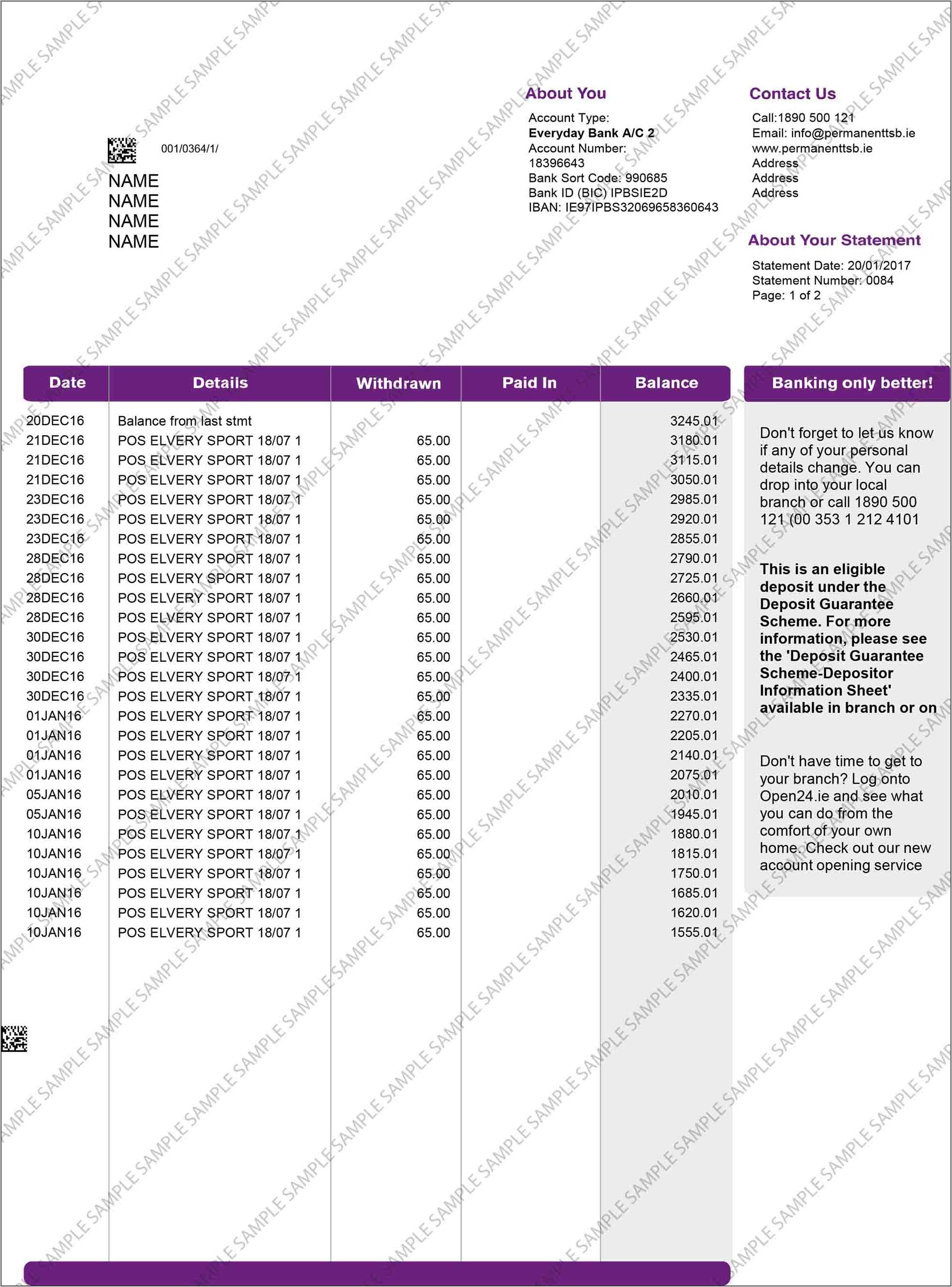 Sample Fake Bank Statement