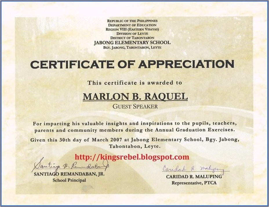 Sample For Certificate Of Appreciation