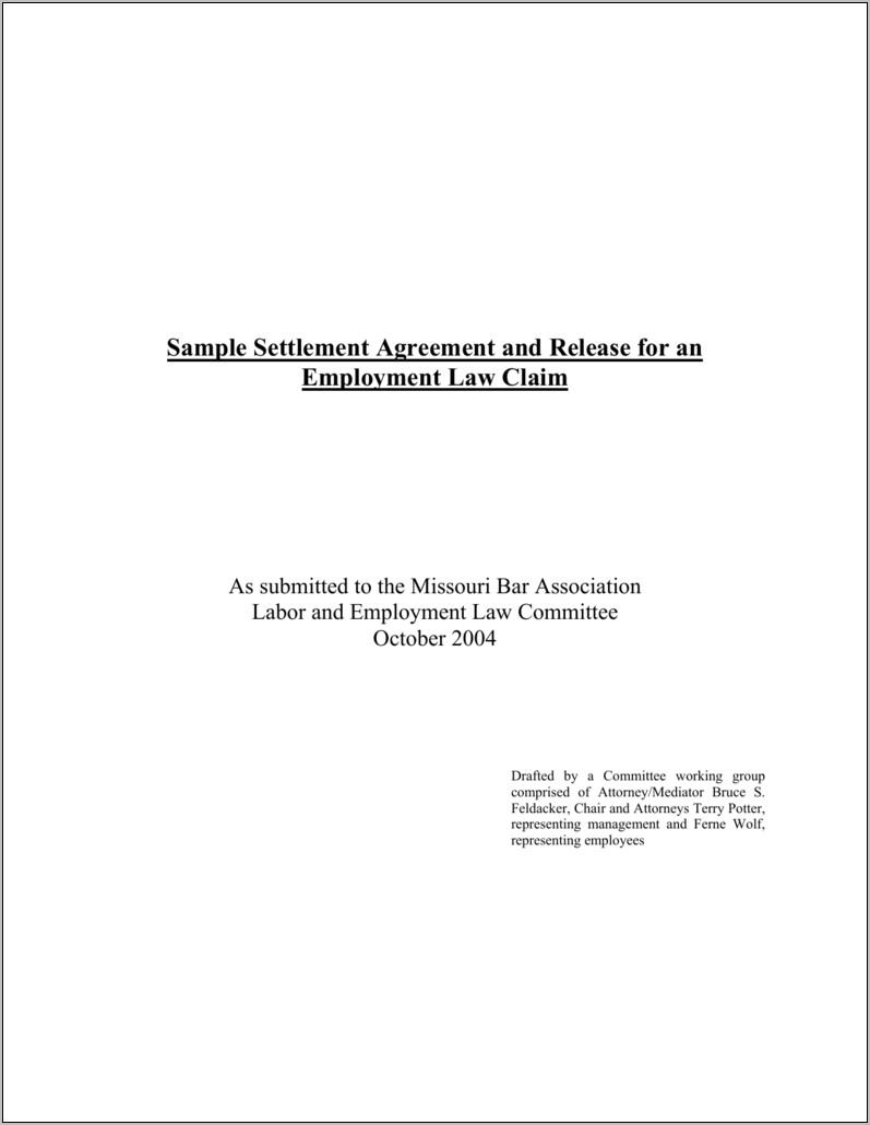 Sample For Settlement Agreement