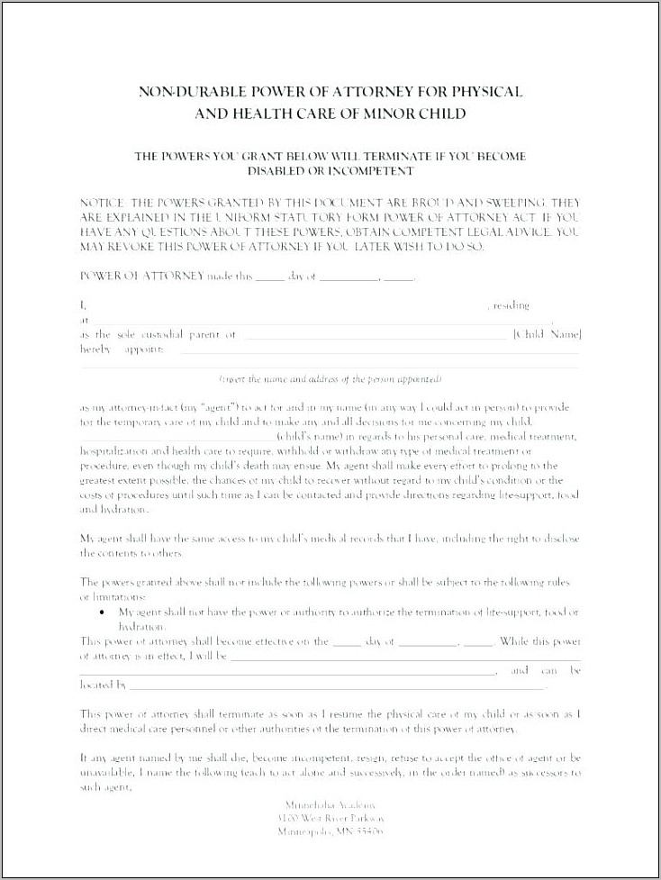 Sample Form For Durable Power Of Attorney