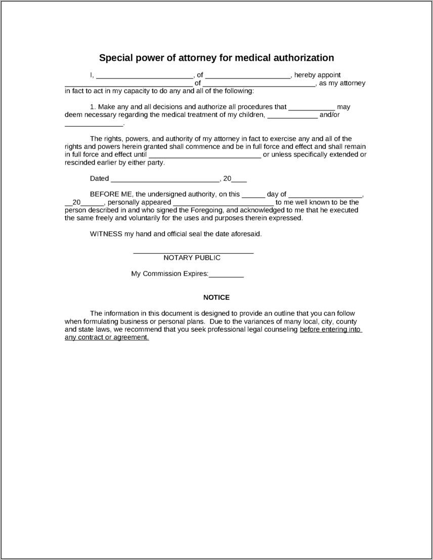 Sample Form For Special Power Of Attorney