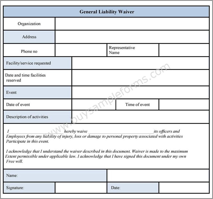 Sample General Liability Waiver