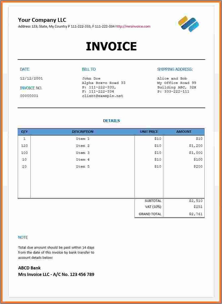 Sample Invoice Bill Format