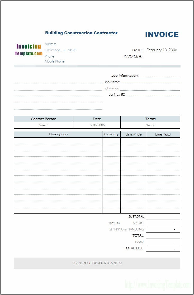Sample Invoice Contract Work