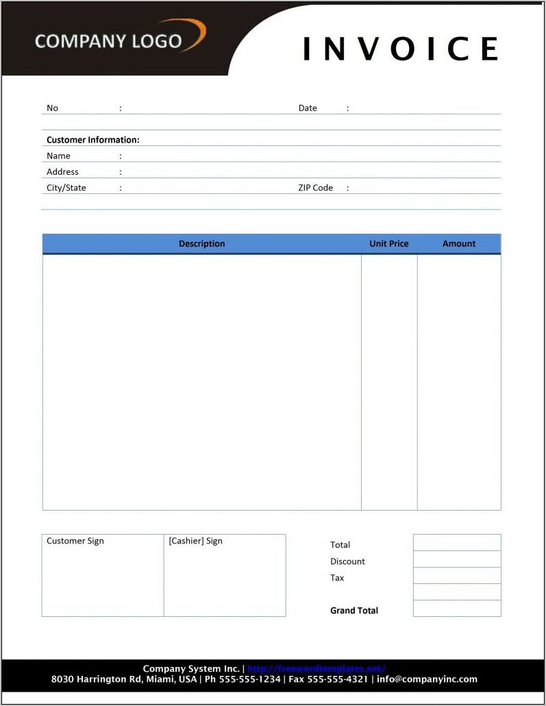 Sample Invoice For Services Rendered Word