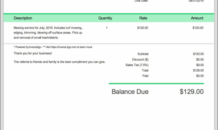 Sample Invoice For Work Completed