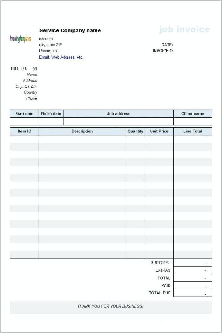 Sample Invoice For Work Performed