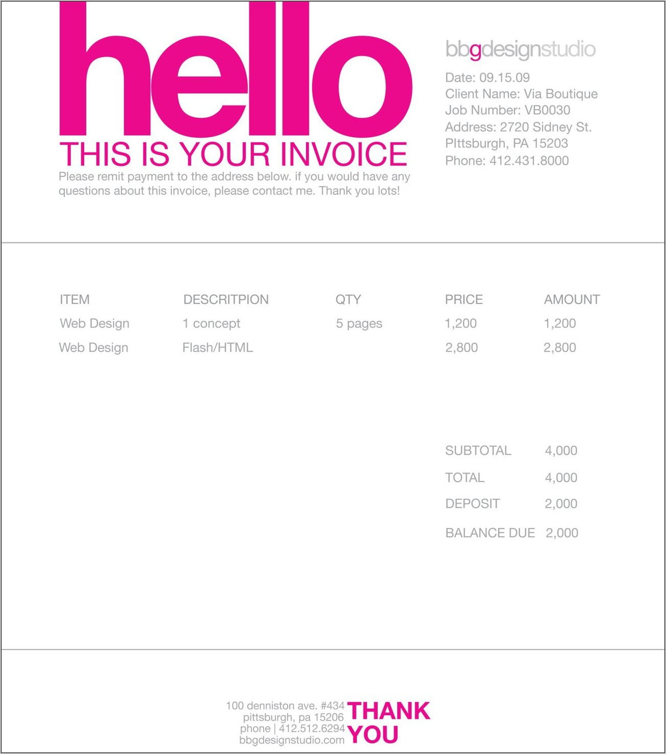 Sample Invoice Graphic Design Freelance
