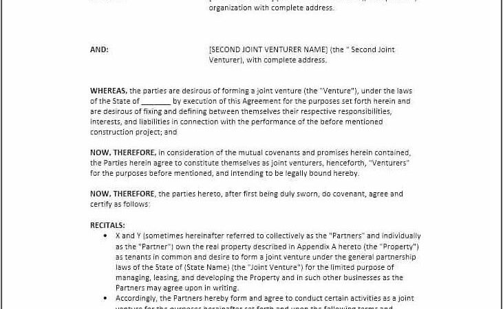 Sample Joint Venture Agreement Construction Project