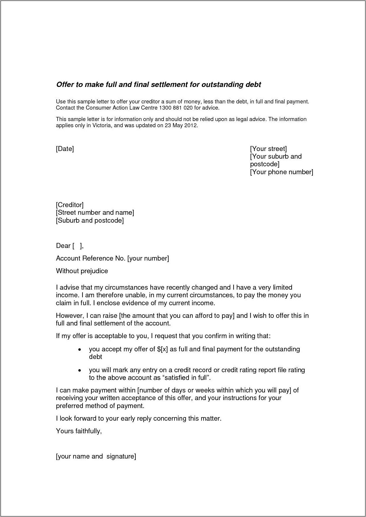 Sample Letter For Final Settlement Agreement