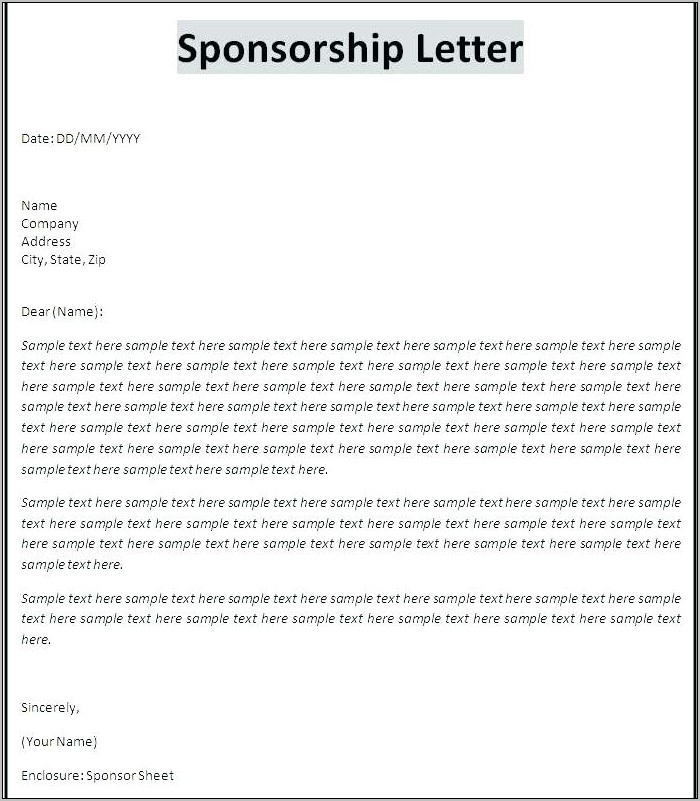 Sample Letter For Sponsorship Proposal
