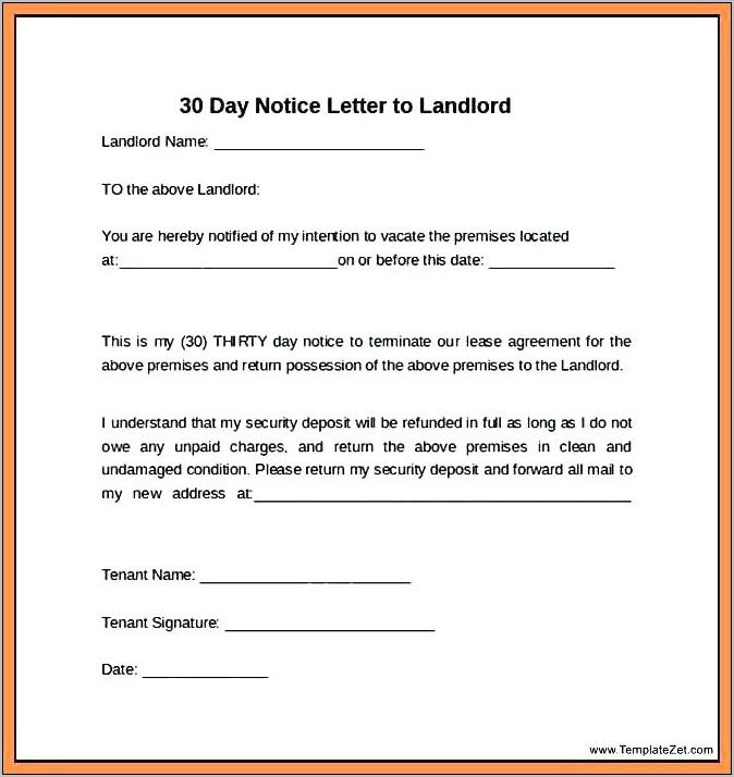 Sample Letter Notice To Vacate From Tenant