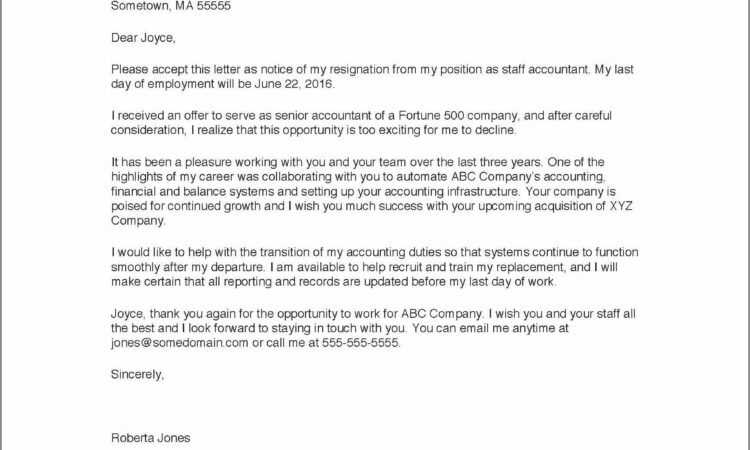 Sample Letter Of Resignation On Good Terms