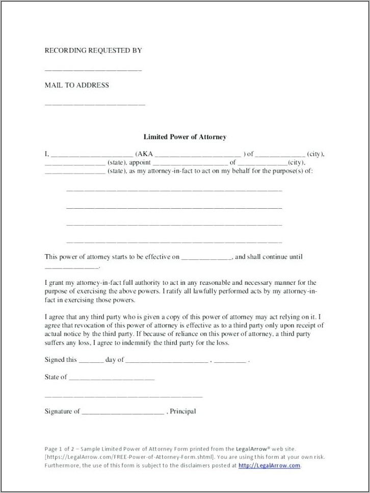 Sample Limited Power Of Attorney Form California