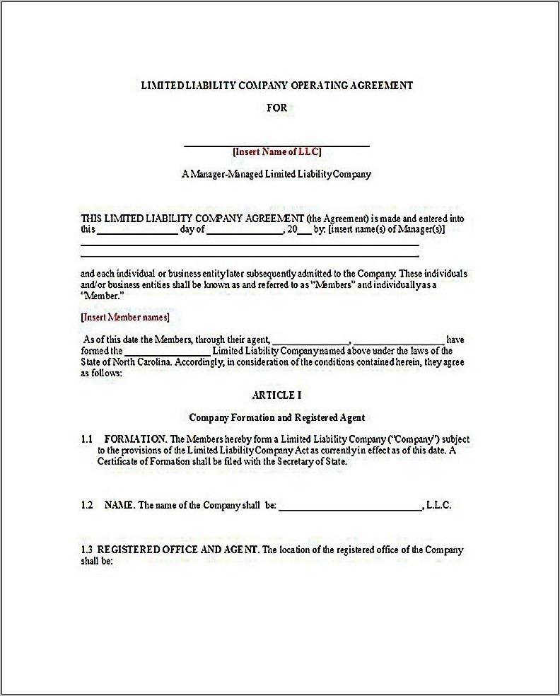 Sample Llc Operating Agreement Template