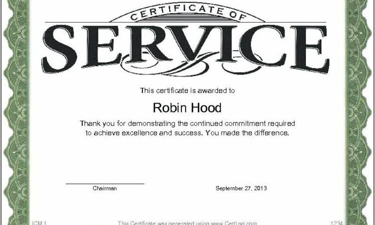 Sample Long Service Award Certificate Template