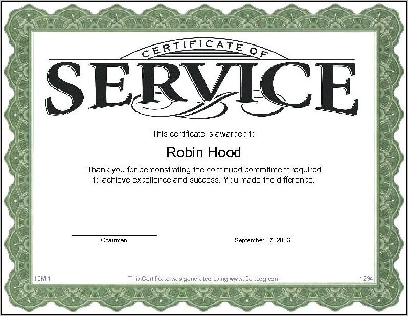 Sample Long Service Award Certificate Template