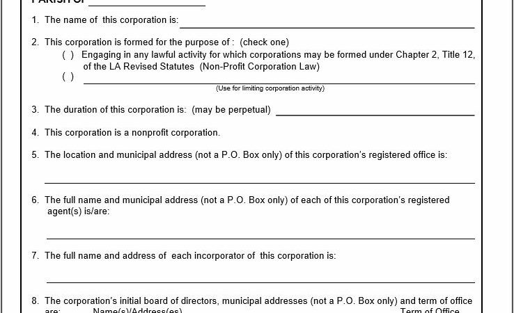 Sample Louisiana Nonprofit Articles Of Incorporation