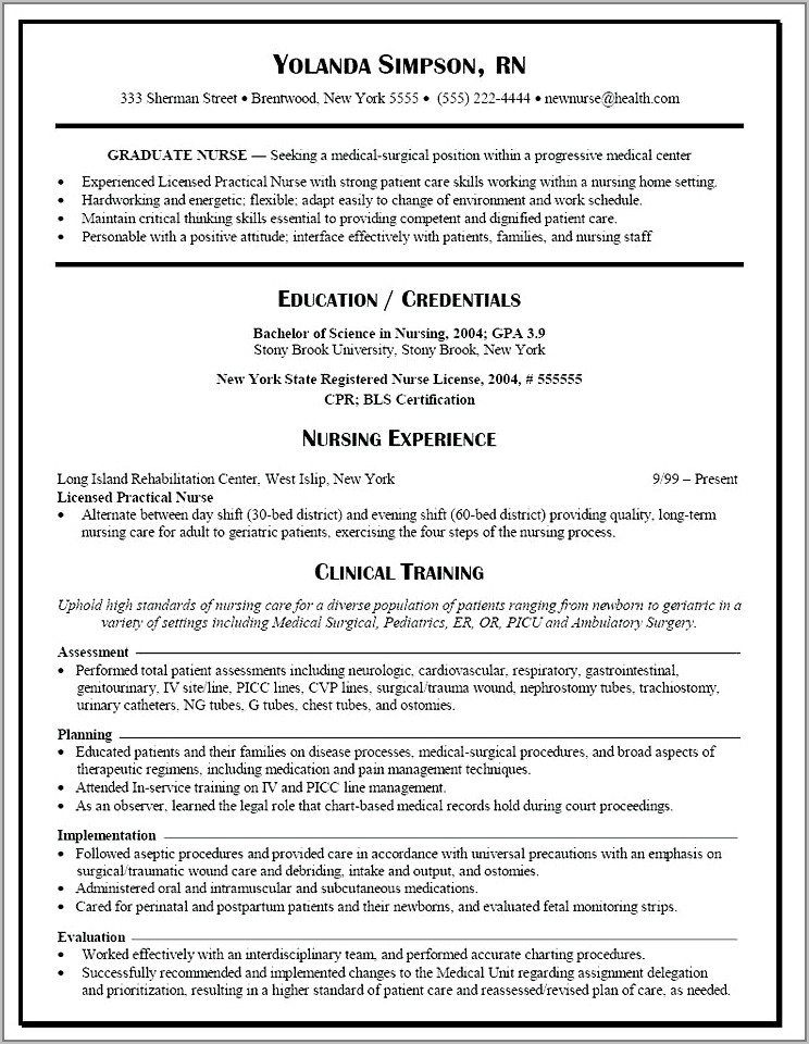 Sample New Grad Registered Nurse Resume