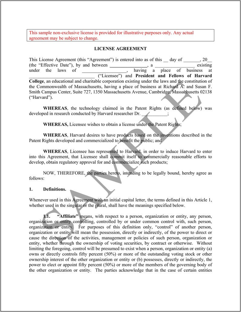 Sample Non Exclusive Patent License Agreement