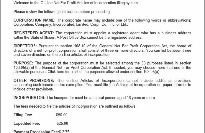 Sample Not For Profit Articles Of Incorporation