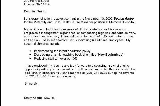 Sample Nursing Job Cover Letter