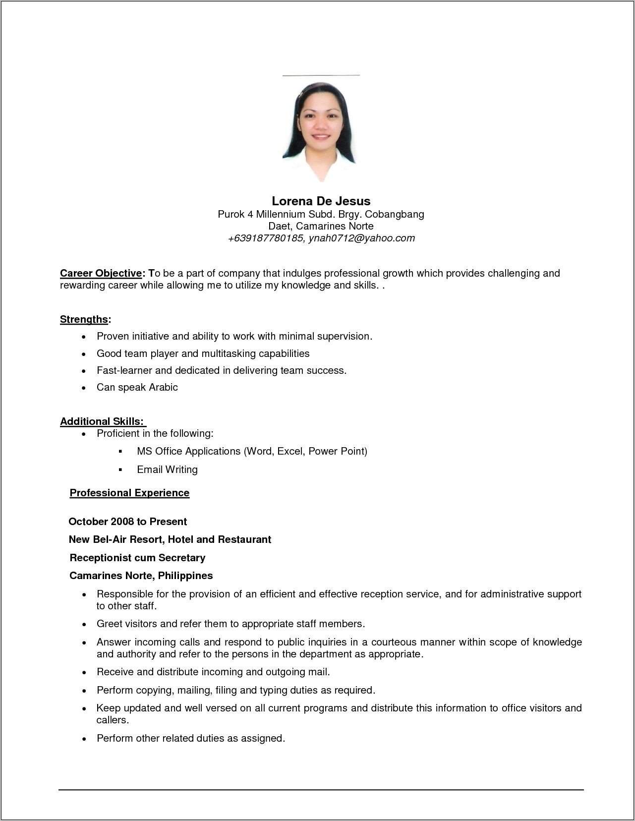 Sample Objective For Resume Service Crew