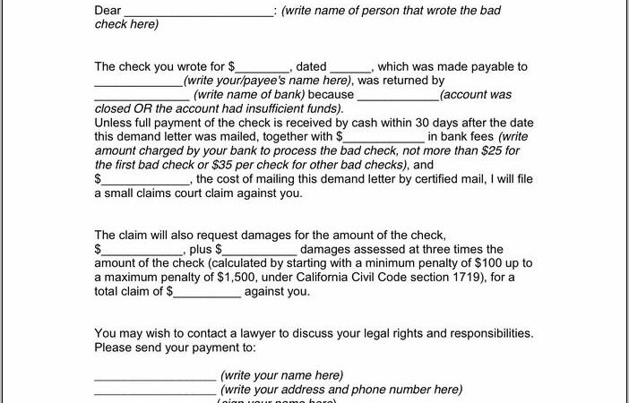 Sample Of Bad Check Collection Letter