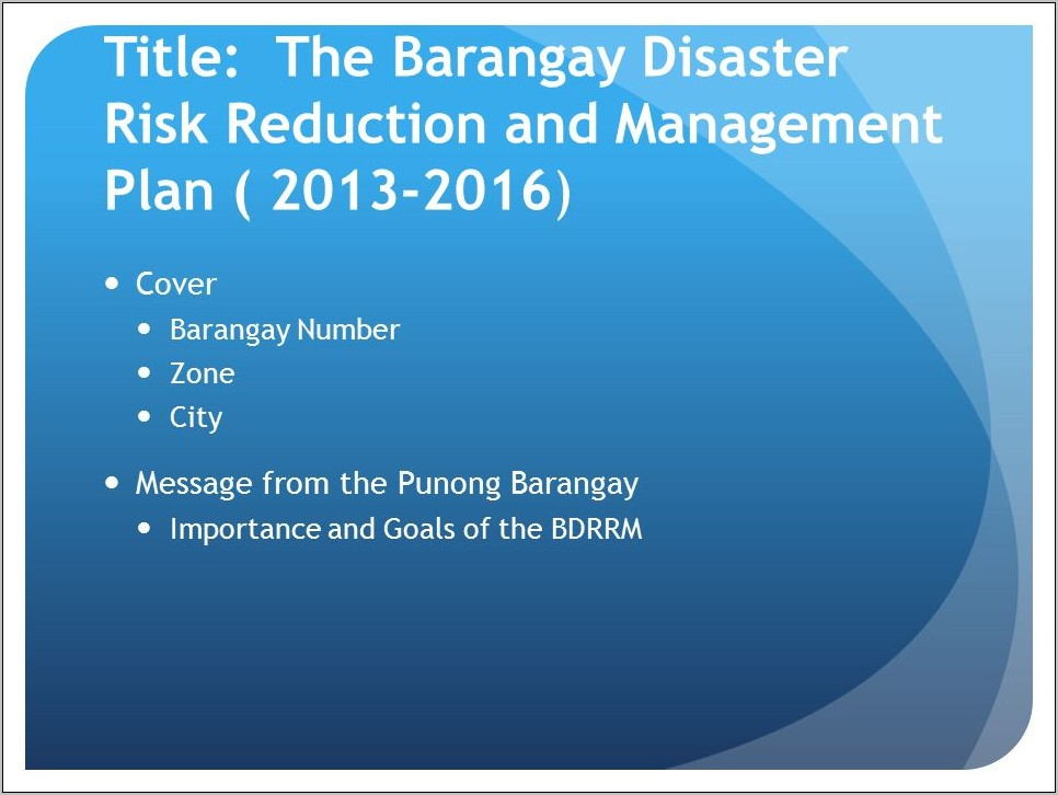 Sample Of Barangay Disaster Contingency Plan