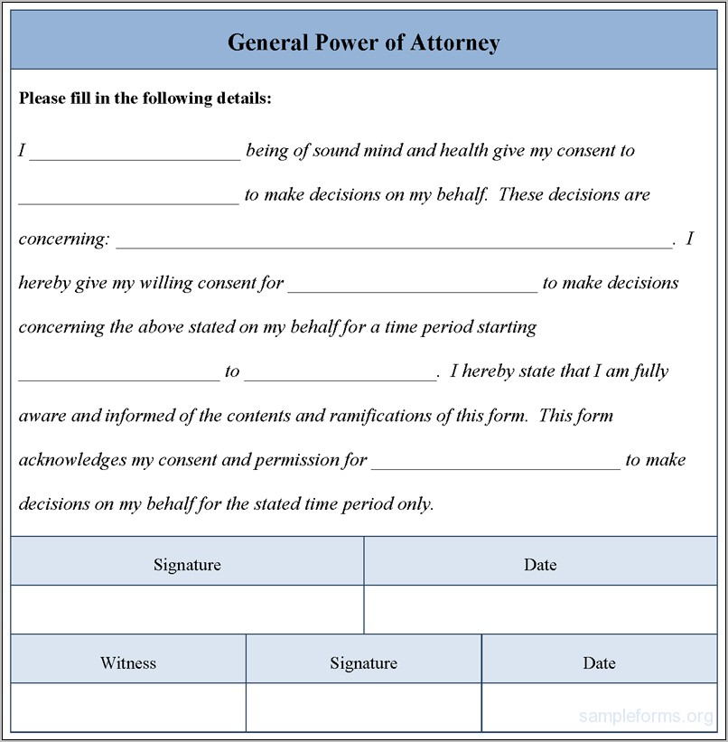 Sample Of General Power Of Attorney Form