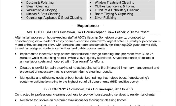 Sample Of Resume For Cleaning Job