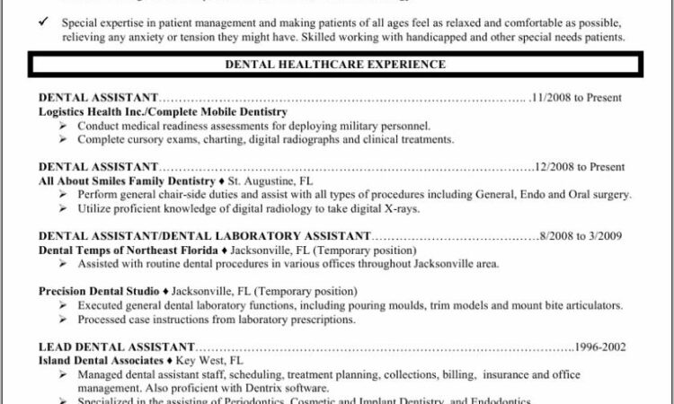 Sample Of Resume For Dental Assistant Position