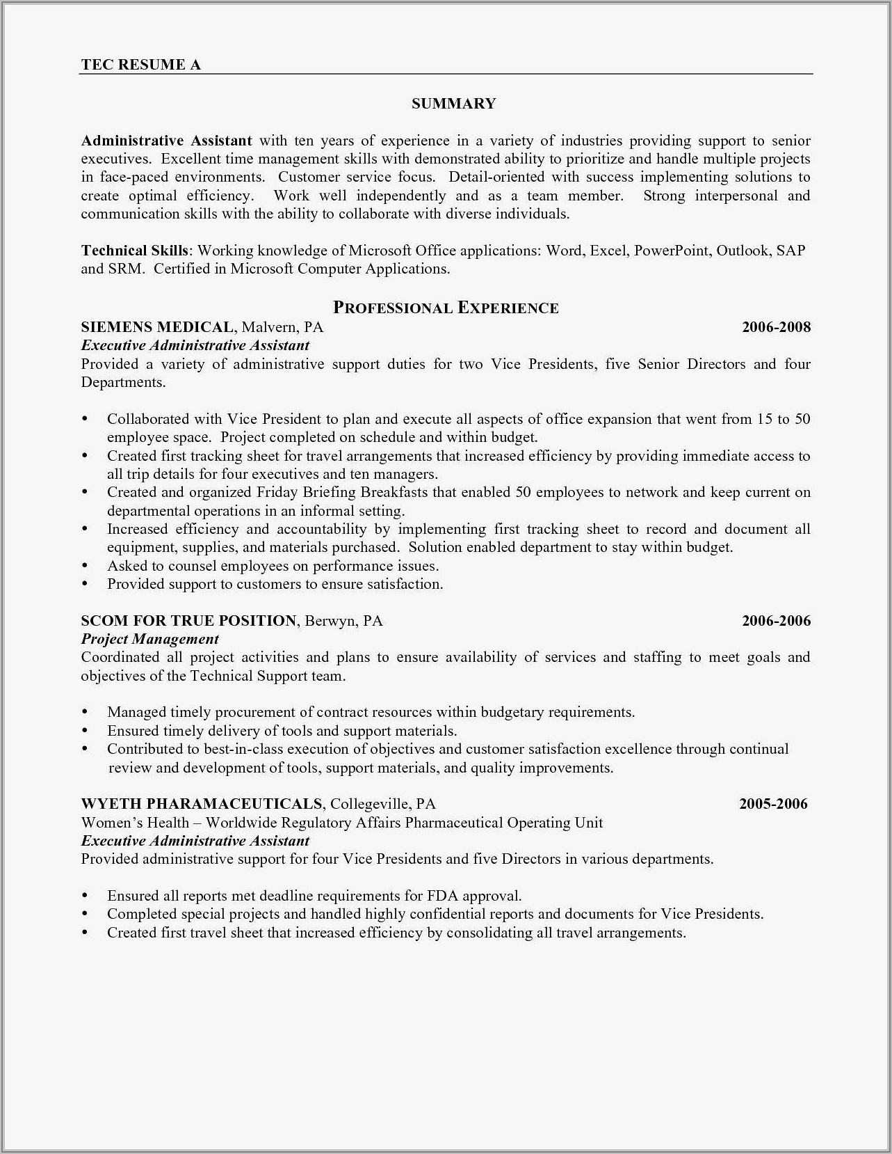 Sample Of Resume For Office Staff Position