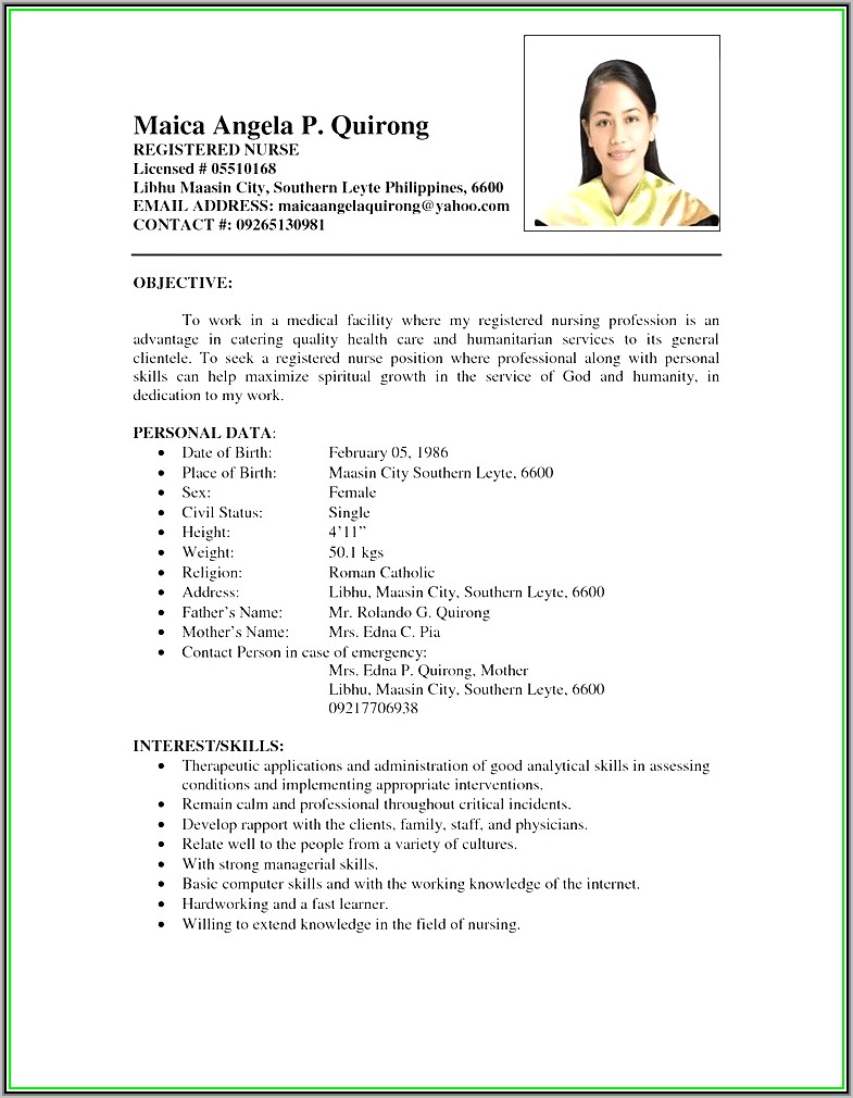 Sample Of Resume Format