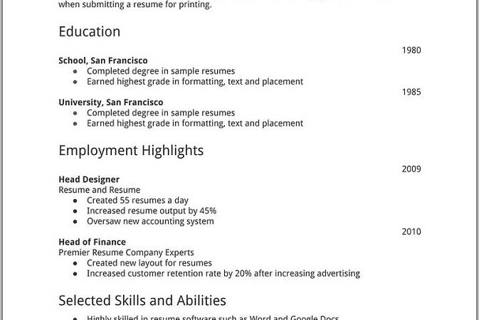 Sample Of Simple Resume Format