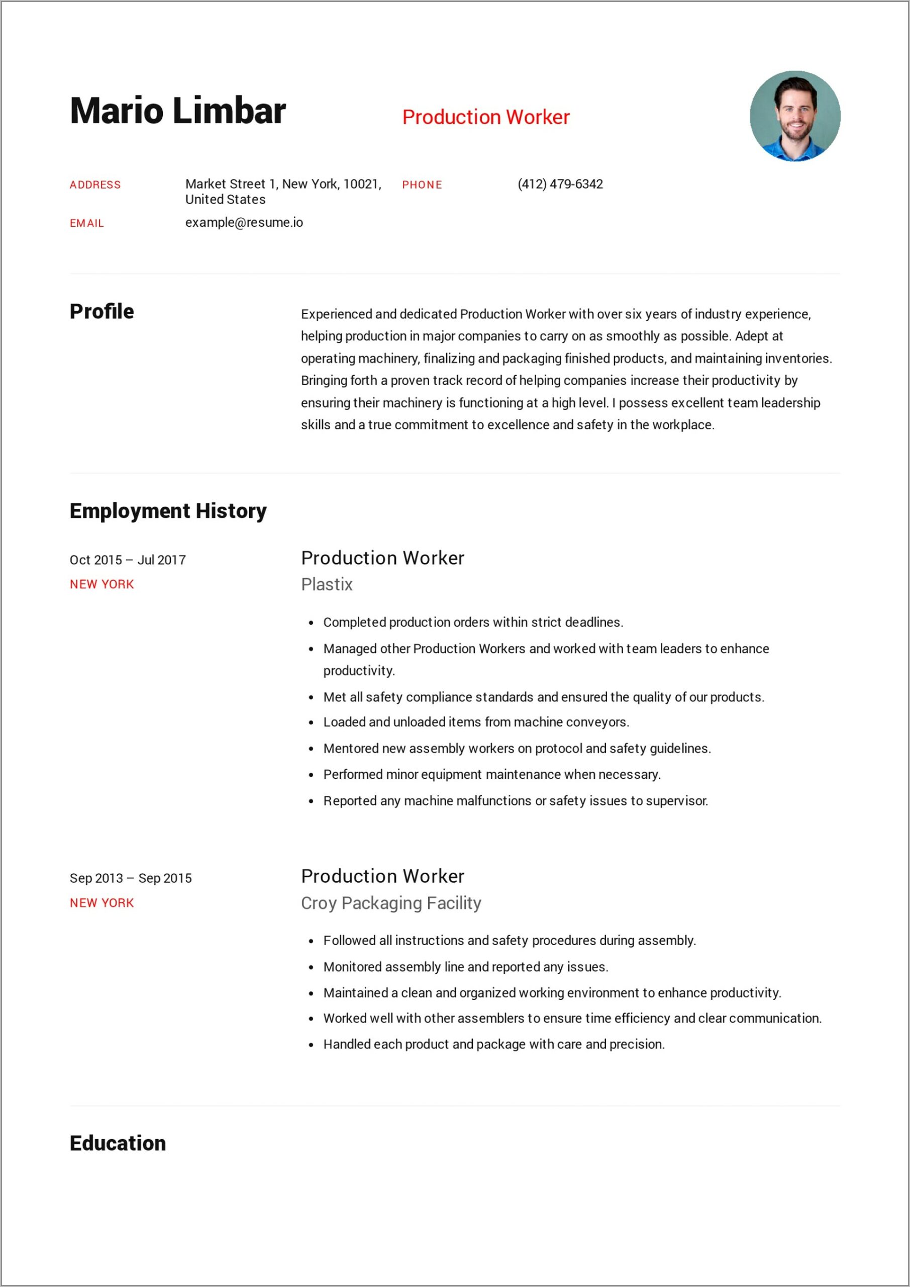 Sample Of Simple Resume Template