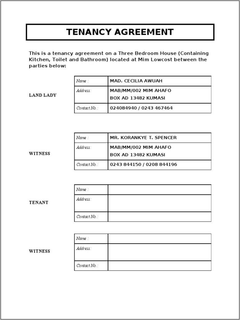 Sample Of Tenancy Agreement Letter In Malaysia