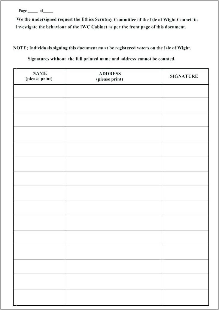 Sample Petition Forms Signatures