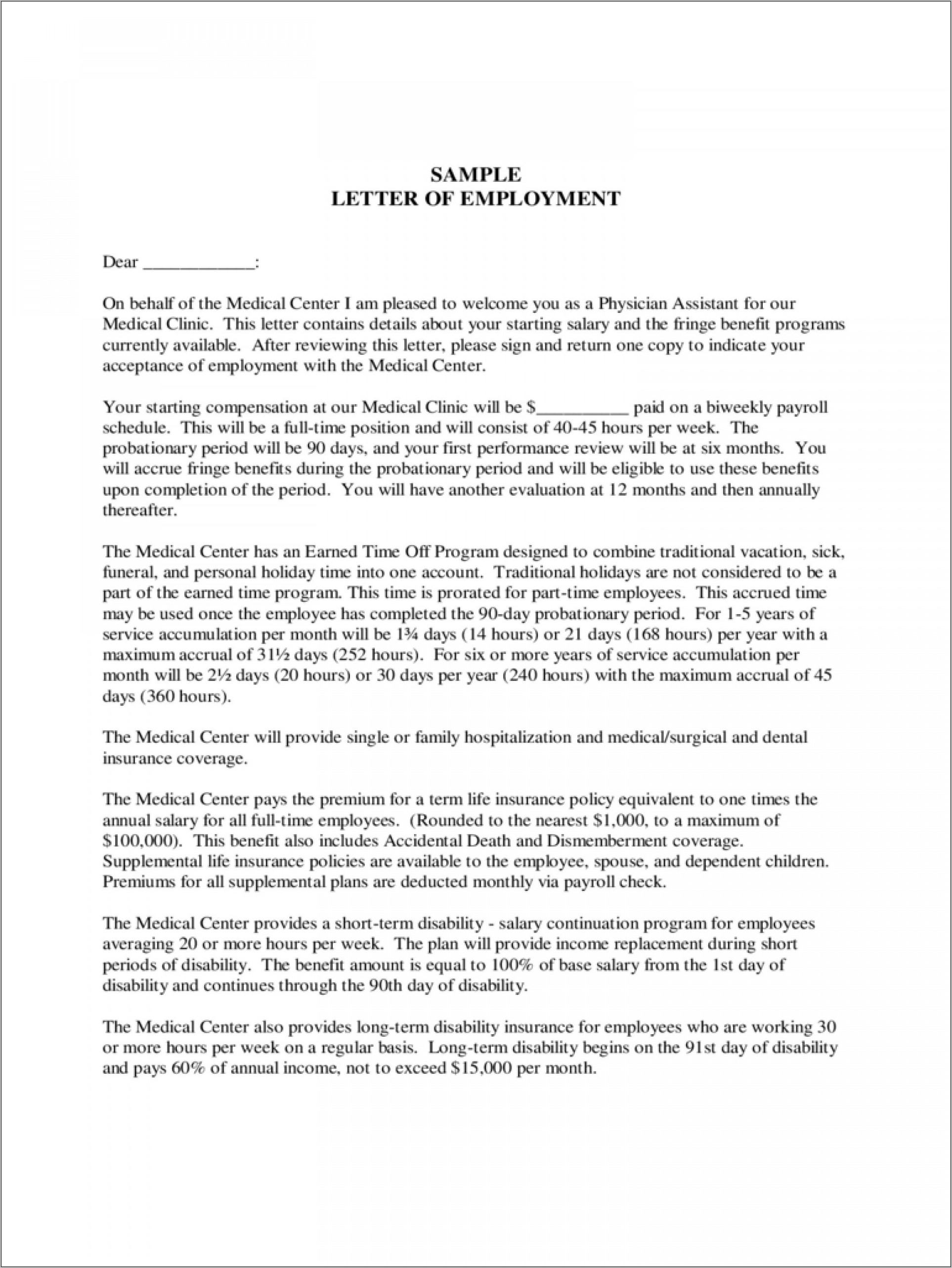 Sample Physician Employment Agreement Contract