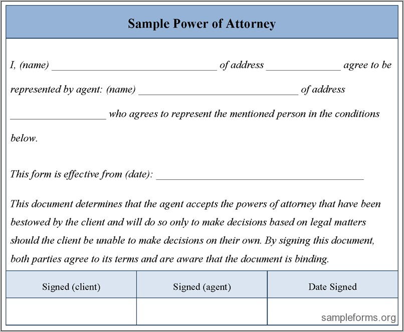 Sample Power Of Attorney Forms Free