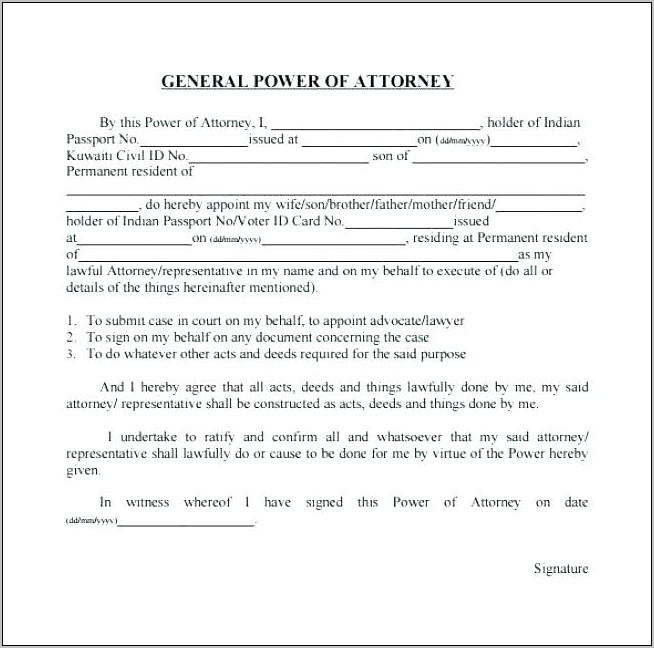 Sample Power Of Attorney Word Document