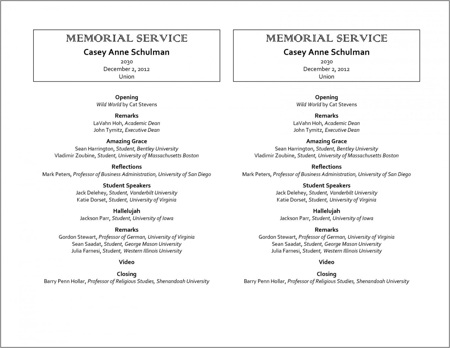 Sample Program Funeral Service