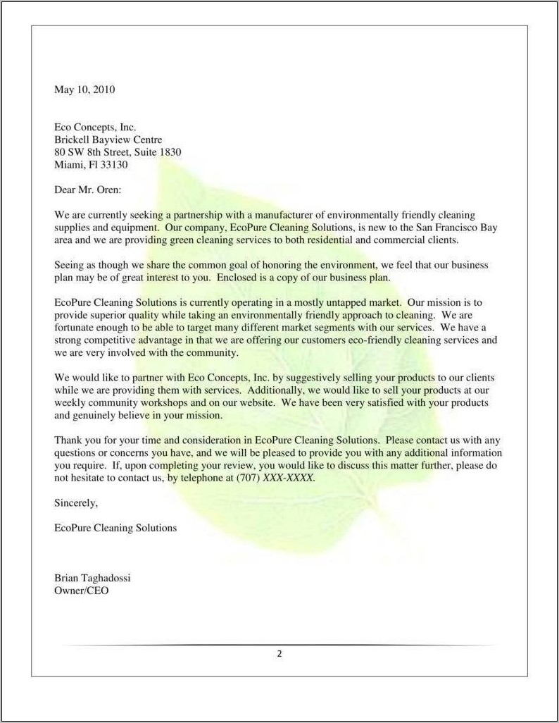 Sample Proposal Letter For Cleaning Services