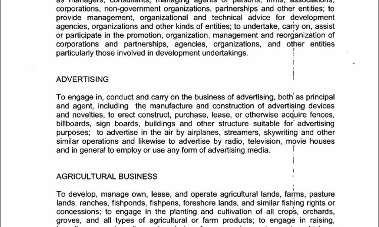 Sample Purposes For Articles Of Incorporation Sec