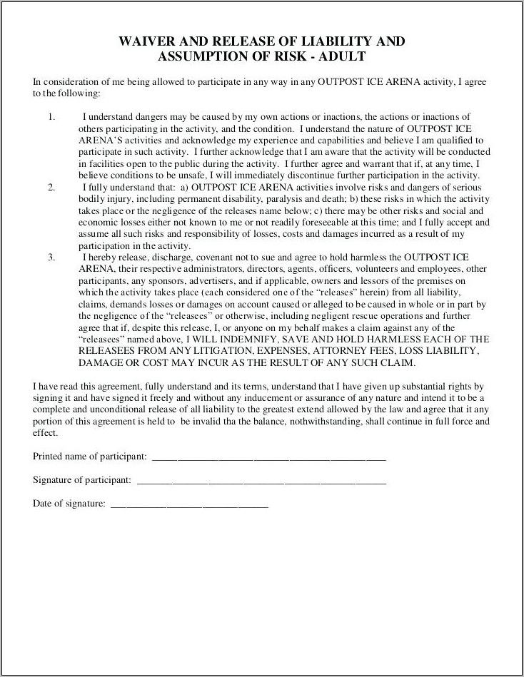 Sample Release Of Liability Waiver Form