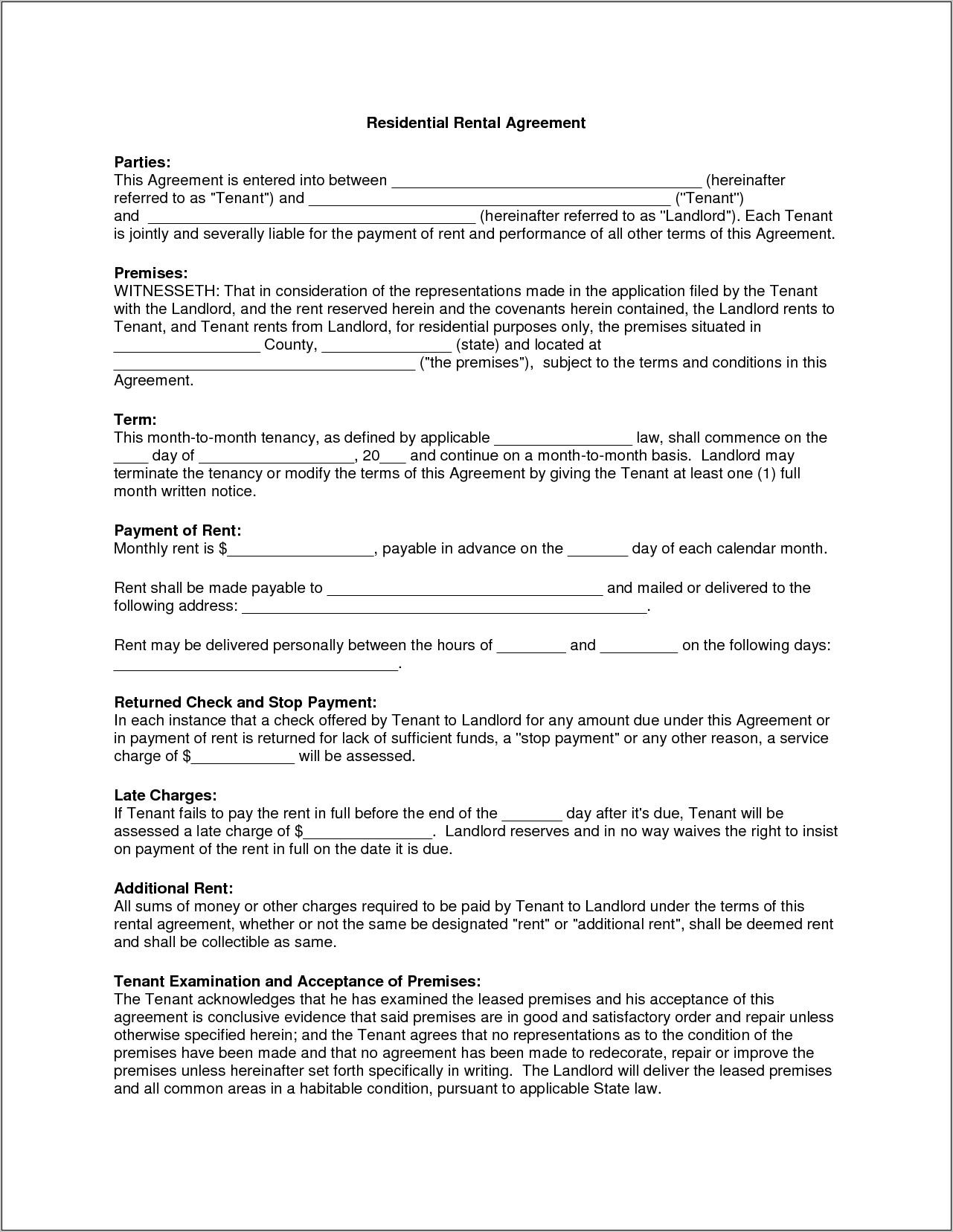 Sample Residential Lease Agreement Pennsylvania