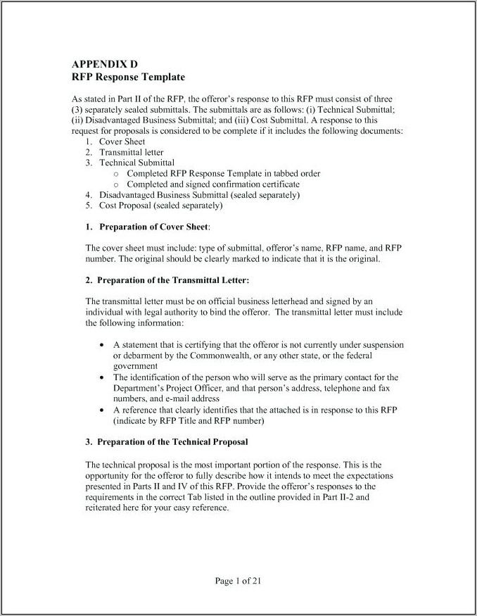 Sample Response To Rfp Template