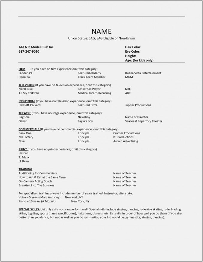 Sample Resume Child Actor No Experience